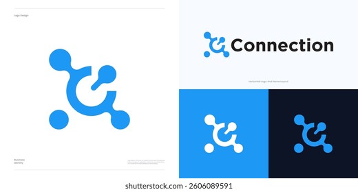 Molecule logo template vector icon, Symbol point circle or dot tech for global network technology and brand identity, Creative letter initial C sign logotype.