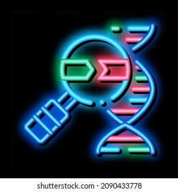 Molecule And Magnifier neon light sign vector. Glowing bright icon Molecule And Magnifier sign. transparent symbol illustration