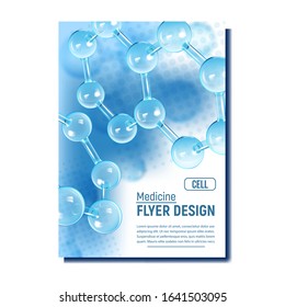 Molecule Medicine Research Report Banner Vector. Organic Spherical Rod Chemistry Molecule. Reflective And Refractive Molecular Chemical Compound. Atomic Components Template Realistic 3d Illustration