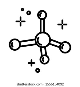 Molecule model isolated line icon, molecular structure, chemistry science vector. Medicine and pharmacology, chemical element or cell. Physics, neutron or proton, microbiology outline symbol