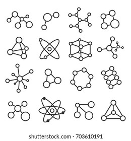 Molecule model line set. Structure of molecules in chemistry, science teachers innovative educational poster. Molecule icon outline art illustration isolated on white background.