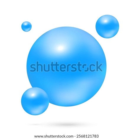 Molecule models blue and chemical formulas. isolated on white background, vector illustration
