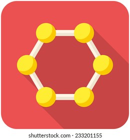 Molecule, modern flat icon with long shadow
