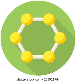 Molecule, modern flat icon with long shadow