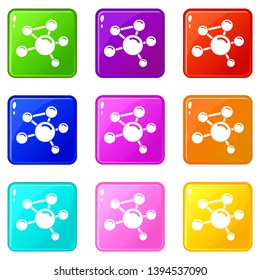Molecule molecular icons set 9 color collection isolated on white for any design