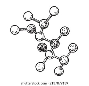 Molecule And Molecular Structure. Sketch Illustration Of Isolated Atoms. Atom Molecules Hand Drawn Model 