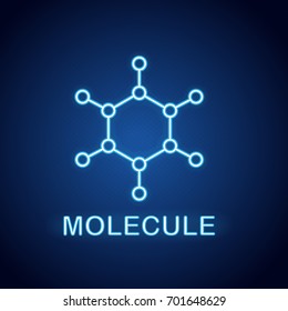 Molecule neon light icon. Glowing sign. Molecular structure model. Vector isolated illustration