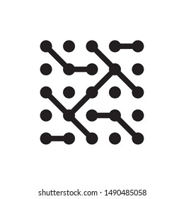 Molecule network icon chip computer with line art