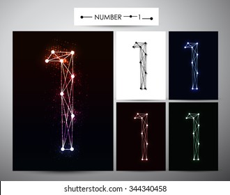 Molecule Number  "1" Trendy alphabet fonts of sparkling brilliants, vector illustration.