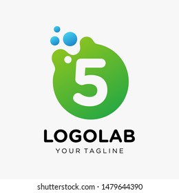 molecule number 5 Logo design. Lab Logo Design Element. Design Vector with Dots. - VECTOR