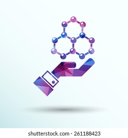 molecule on hand web icon. vector design.