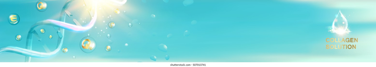 molecule. Organic cosmetic and skin care cream. Blue light background for science design. Vector illustration.