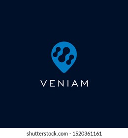 Molecule with pin map logo icon design vector.