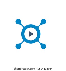 molecule play button logo design simple modern template