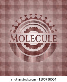 Molecule red seamless emblem or badge with abstract geometric polygonal pattern background.