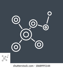 Molecule-bezogene Vektorgrafik-Dünnzeilensymbol. Einzeln auf schwarzem Hintergrund. Bearbeitbarer Strich. Vektorgrafik.
