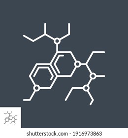 Molecule related vector thin line icon. Isolated on black background. Editable stroke. Vector illustration.