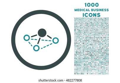 Molecule rounded vector bicolor icon with 1000 medical business icons. Set style is flat pictograms, soft blue colors, white background.