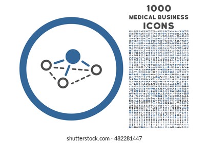 Molecule rounded vector bicolor icon with 1000 medical business icons. Set style is flat pictograms, cobalt and gray colors, white background.