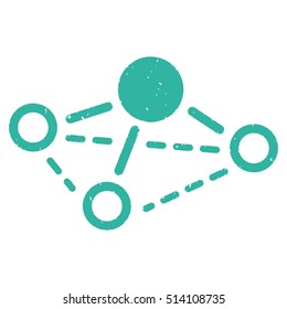 Molecule rubber seal stamp watermark. Icon vector symbol with grunge design and dirty texture. Scratched cyan ink emblem on a white background.