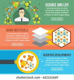 Molecule science banner horizontal concept set. Flat illustration of 3 molecule science vector banner horizontal concepts for web