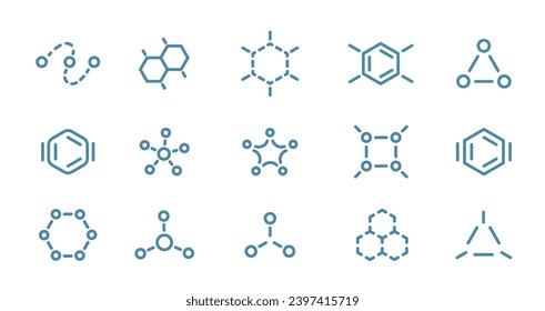 Molecule science icon set. The chemical biotechnology structure. Editable outline stroke. Vector line open paths illustration.