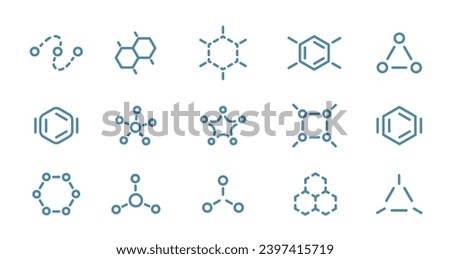 Molecule science icon set. The chemical biotechnology structure. Editable outline stroke. Vector line open paths illustration.