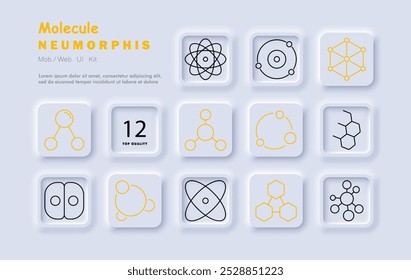 Molecule set icon. Atom, molecular structure, chemistry, nucleus, particle, DNA, science, atomic bond, scientific research, connection, molecular model