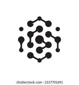 Molecule in the shape of a hexagon. Logo, sign, icon on isolated background.