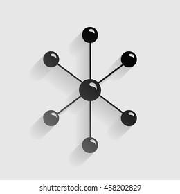 Molecule sign illustration. Black paper with shadow on gray background.