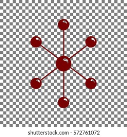 Molecule sign illustration. Maroon icon on transparent background.