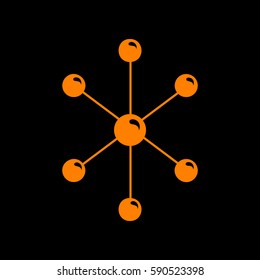 Molecule sign illustration. Orange icon on black background.