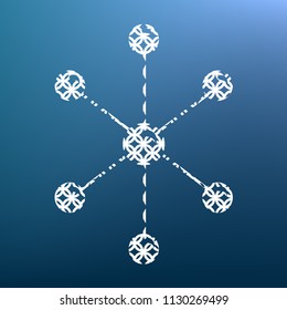 Molecule sign illustration. Vector. White textured icon at lapis lazuli gradient background.