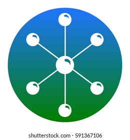 Molecule sign illustration. Vector. White icon in bluish circle on white background. Isolated.