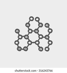 Molecule sketch icon for web, mobile and infographics. Hand drawn vector dark grey icon isolated on light grey background.
