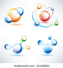 estrutura molécula, abstrato ícones brilhantes conjunto, ciência e conceito de energia