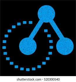Molecule Structure Analysis grainy textured icon for overlay watermark stamps. Flat symbol with unclean texture. Dotted vector blue ink rubber seal stamp with grunge design on a black background.
