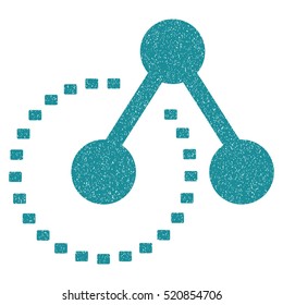 Molecule Structure Analysis grainy textured icon for overlay watermark stamps. Flat symbol with dust texture. Dotted vector soft blue ink rubber seal stamp with grunge design on a white background.