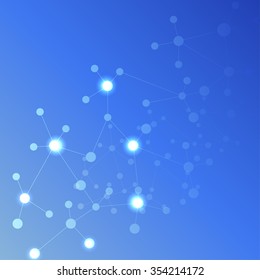 Molecule structure and communication on the blue background. Vector illustration