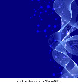 Molecule structure and communication on the blue background. Vector illustration