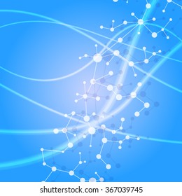 Molecule structure and communication on the blue background. Vector illustration