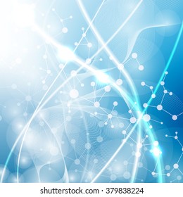 Molecule structure and communication on the blue background. Vector illustration