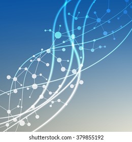 Molecule structure and communication on the blue background. Vector illustration