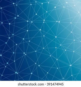 Molecule structure and communication on the blue background.  Connected lines with dots. Vector illustration.