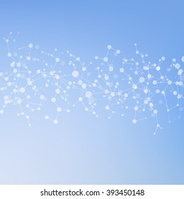Molecule structure and communication on the blue background. Connected lines with dots. Vector illustration.