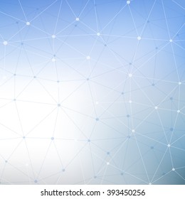 Molecule structure and communication on the blue background. Connected lines with dots. Vector illustration.