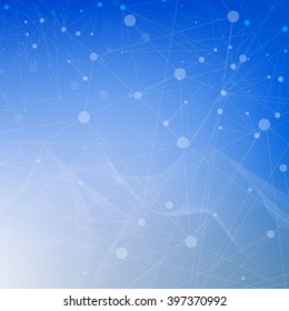 Molecule structure and communication on the blue background. Vector illustration