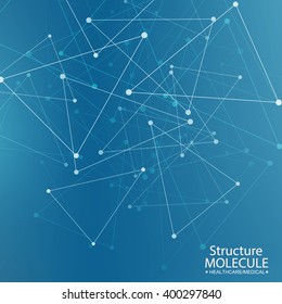 Molecule structure and communication on the blue background. Vector illustration