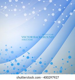Molecule structure and communication on the blue background. Vector illustration