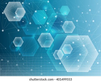 Molecule structure and communication on the blue background. Vector illustration